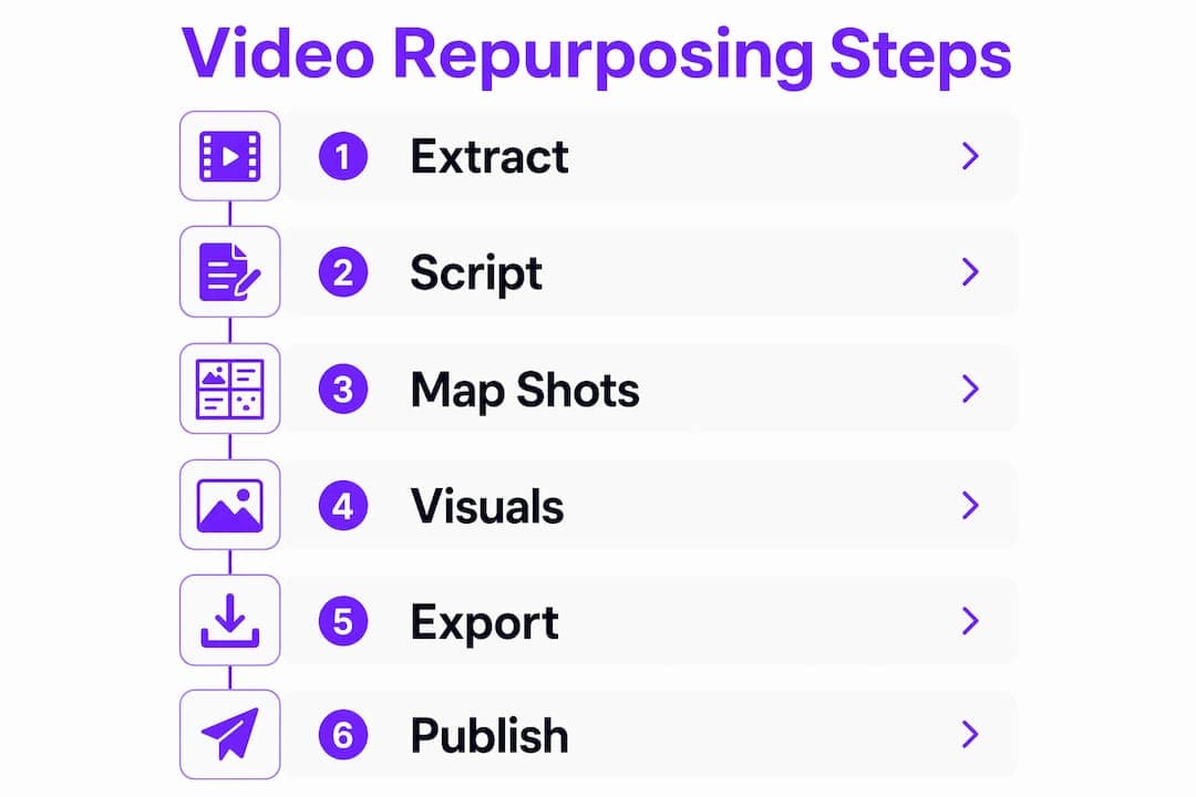 Infographic illustrating video repurposing workflow steps