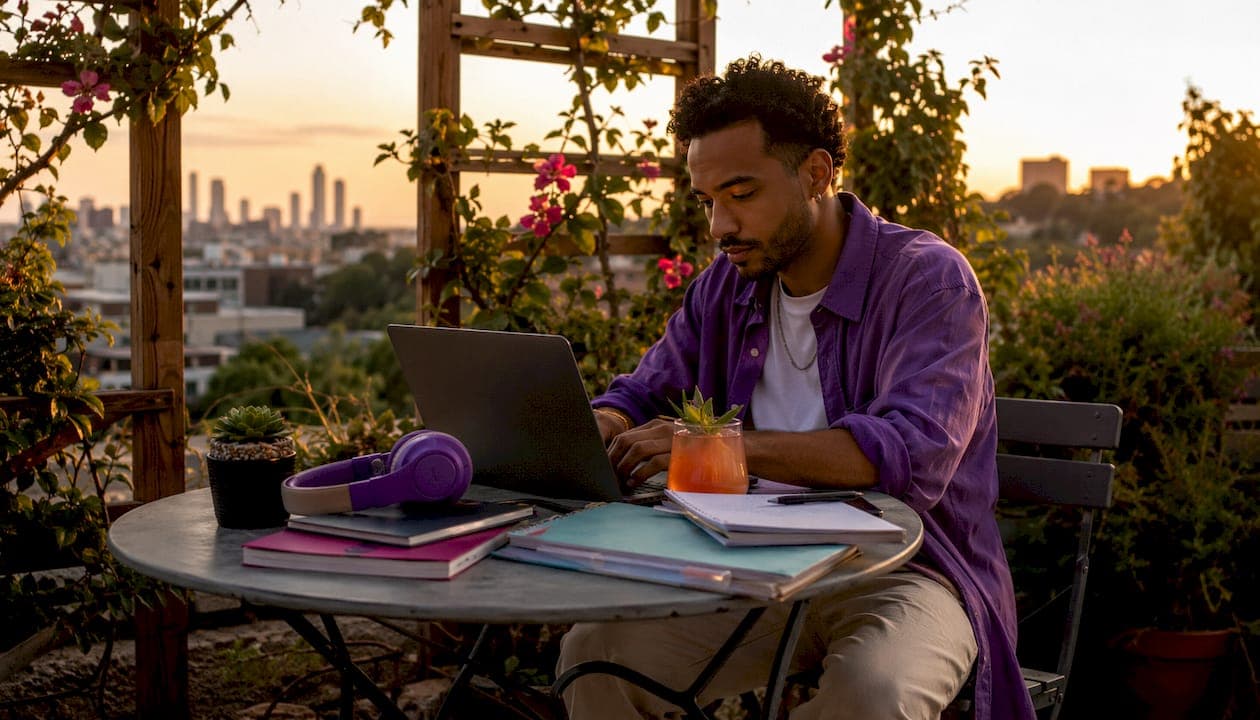 Person editing video on laptop in home office